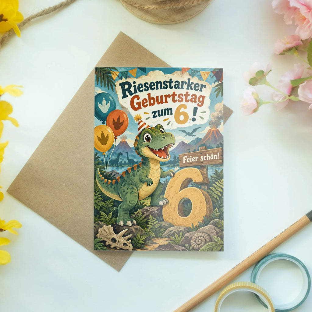 Lustige Geburtstagskarte zum 6. Geburtstag mit Dinosaurier|p:2019661|h:87c7c742482aa037bed5d2e5a3aba4f2