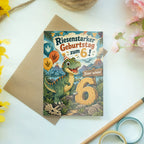 Lustige Geburtstagskarte zum 6. Geburtstag mit Dinosaurier|p:2019661|h:87c7c742482aa037bed5d2e5a3aba4f2