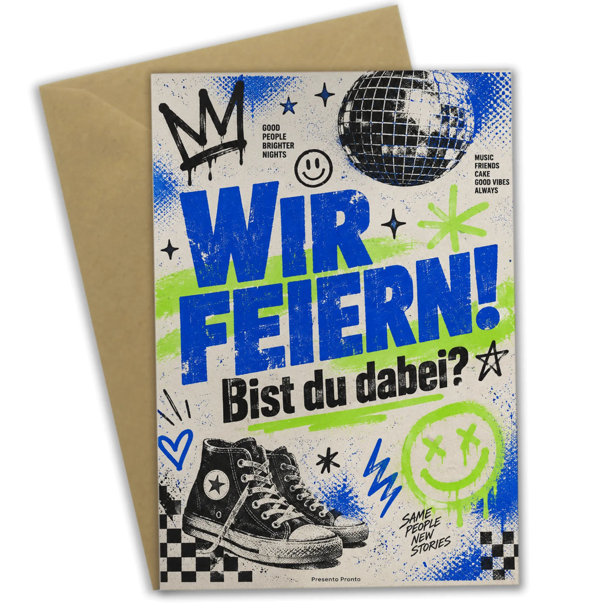 Coole Einladungskarte für Teenager mit Wir Feiern Schriftzug