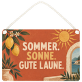 Fröhliches Dekoschild für den Sommer mit mediterraner Sonne