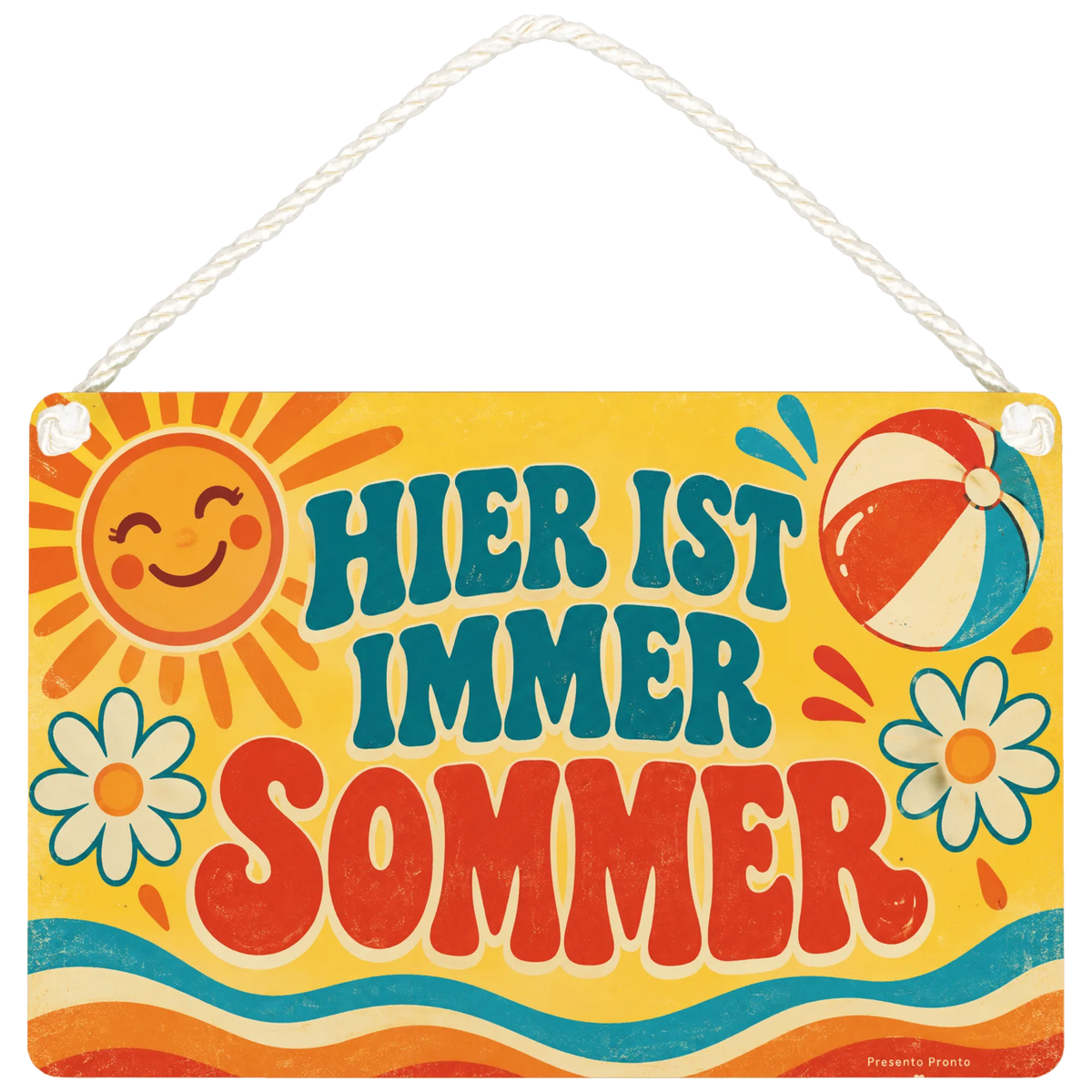 Fröhliches Deko-Schild für den Sommer mit Vintage-Sonne