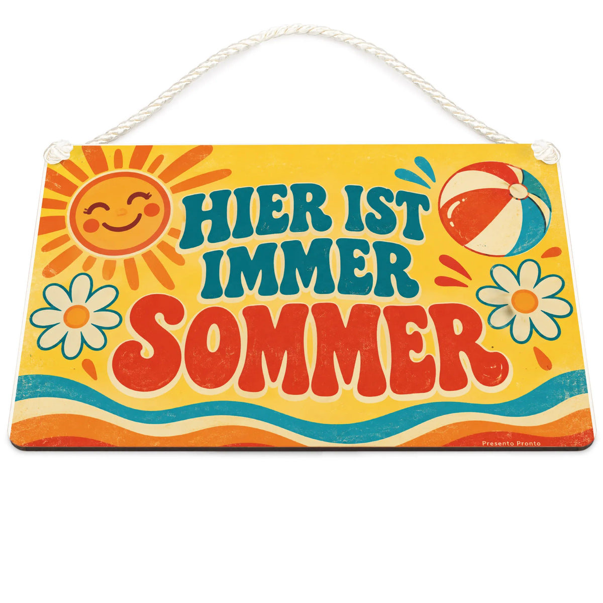 Fröhliches Deko-Schild für den Sommer mit Vintage-Sonne