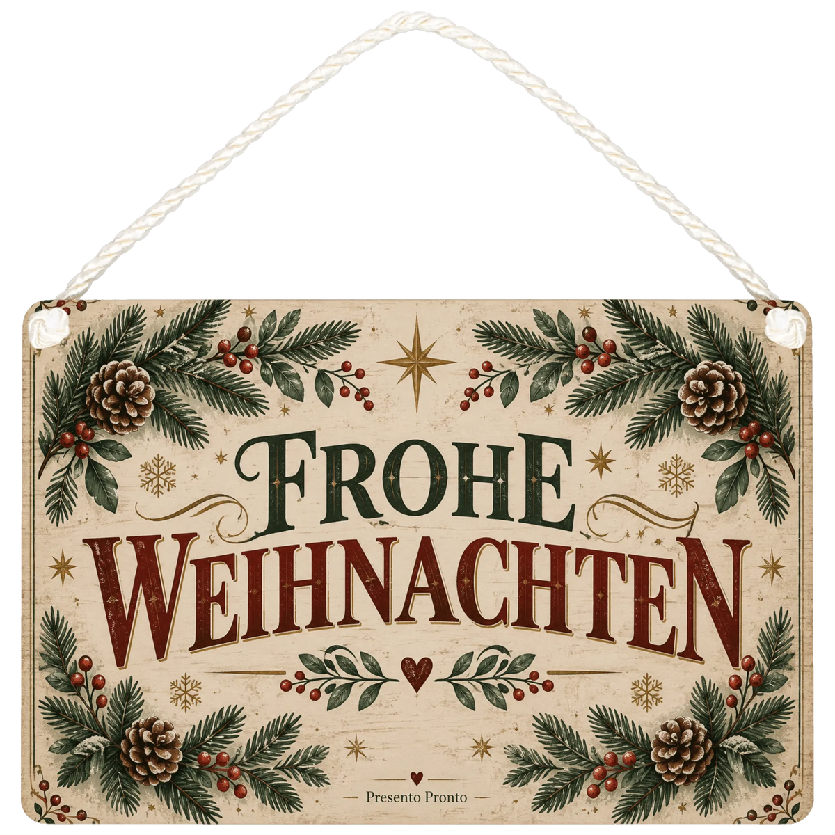 Elegantes Deko Schild Frohe Weihnachten mit Tannenzweigen