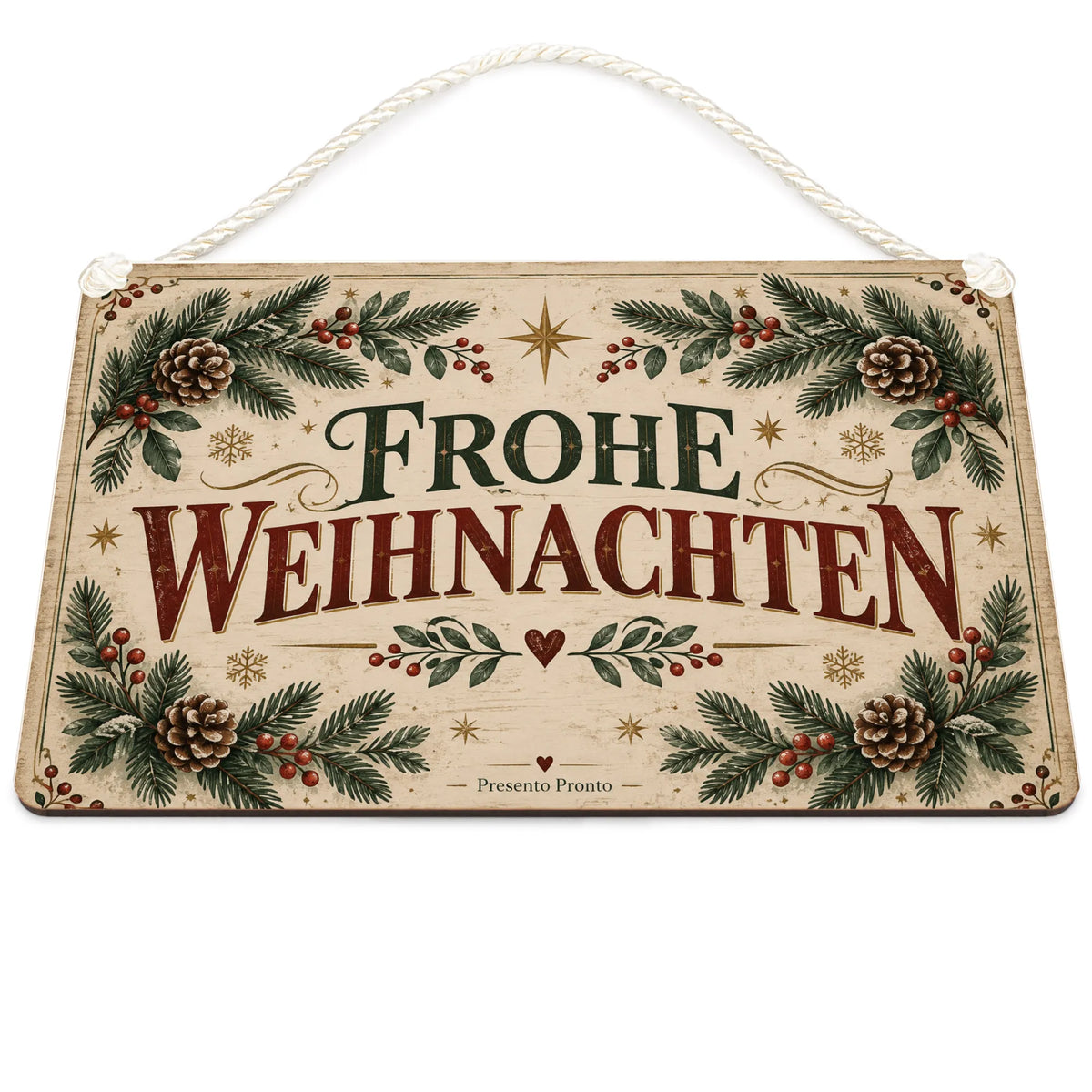 Elegantes Deko Schild Frohe Weihnachten mit Tannenzweigen