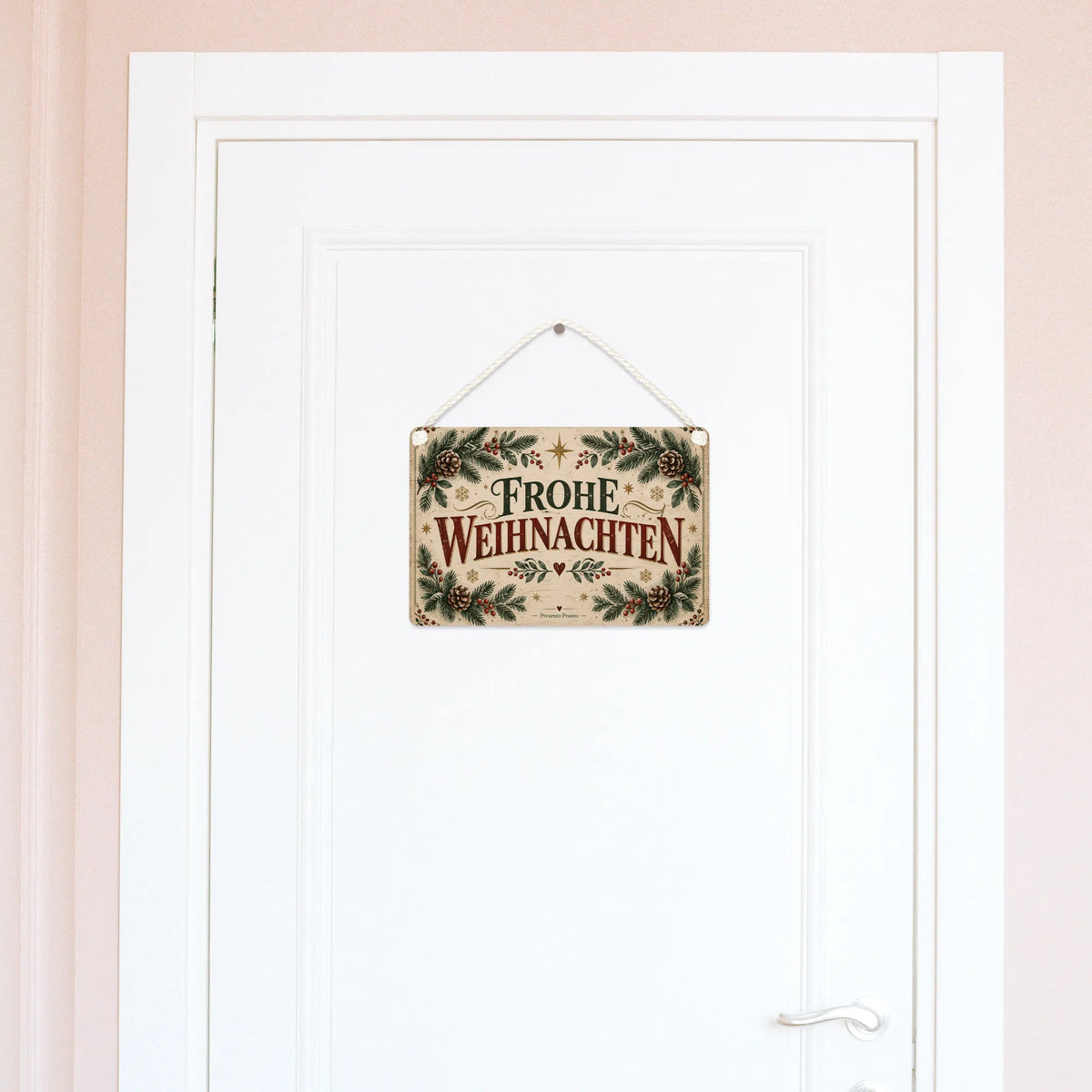 Elegantes Deko Schild Frohe Weihnachten mit Tannenzweigen