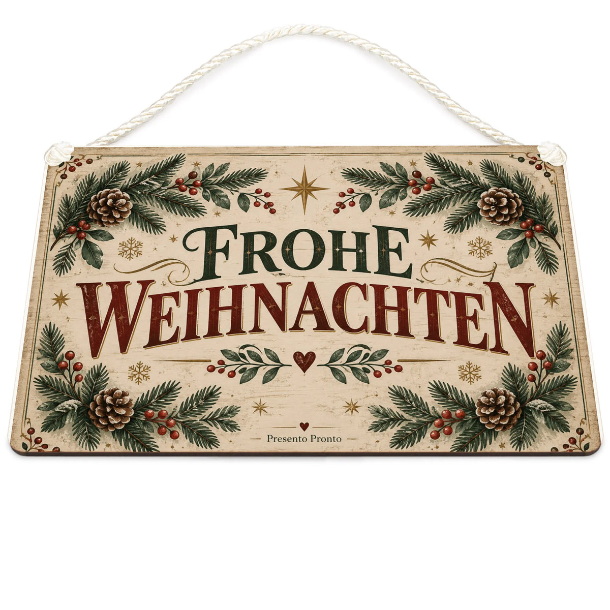 Elegantes Deko Schild Frohe Weihnachten mit Tannenzweigen