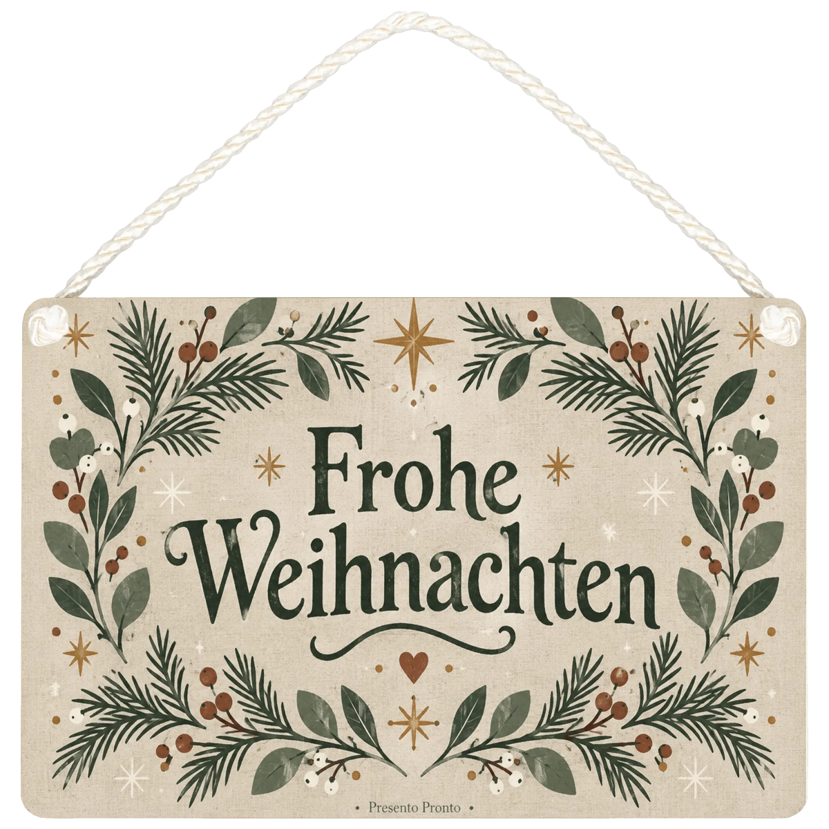 Gemütliches Deko-Schild Frohe Weihnachten mit Tannenzweigen
