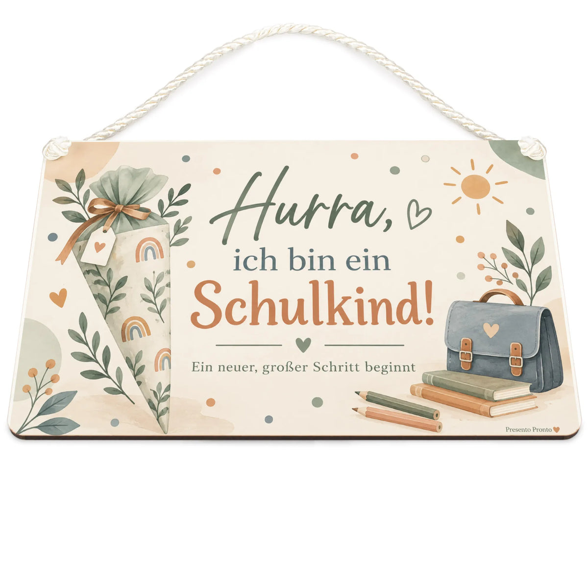 Fröhliches Schild zur Einschulung mit Schultüte