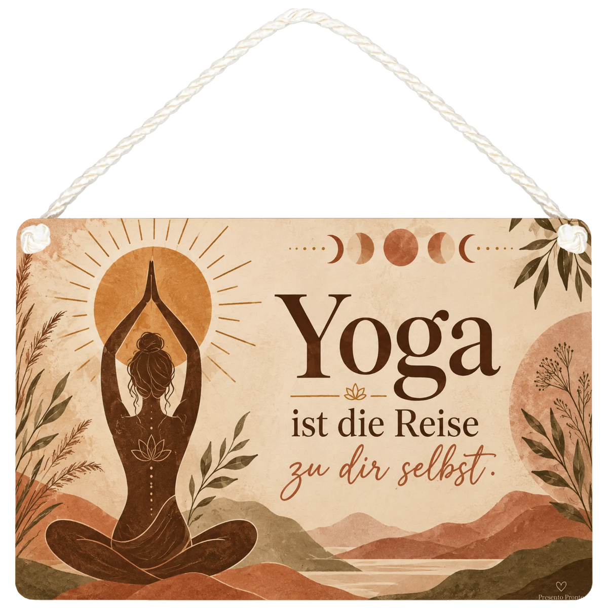 Inspirierendes Yoga Schild für Fans mit Sonnenstrahlen