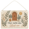 Herzliche Holzbilder zum Einzug mit Türbogen und Sonne