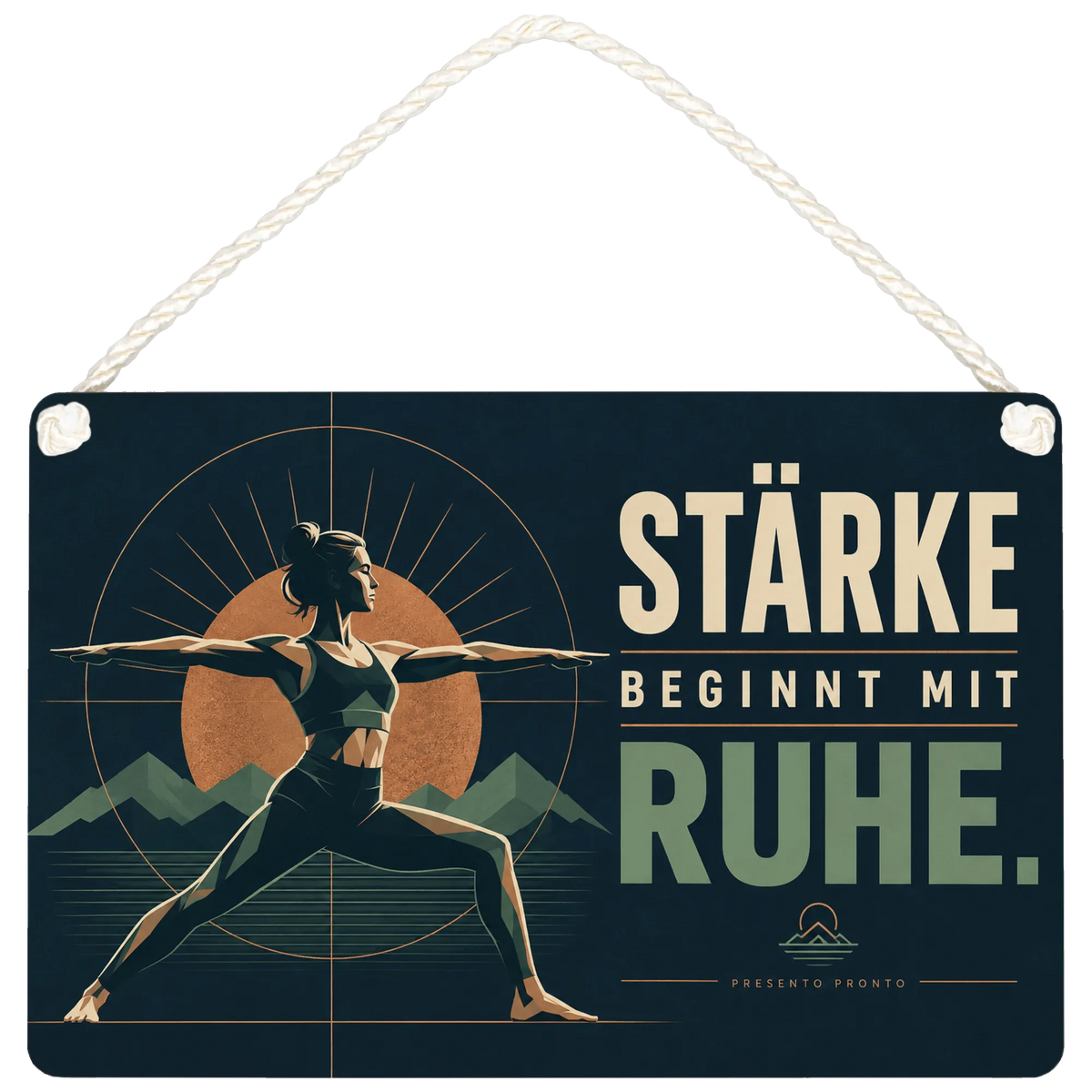 Kraftvolles Yoga Schild für Yogaraum mit Kriegerfigur