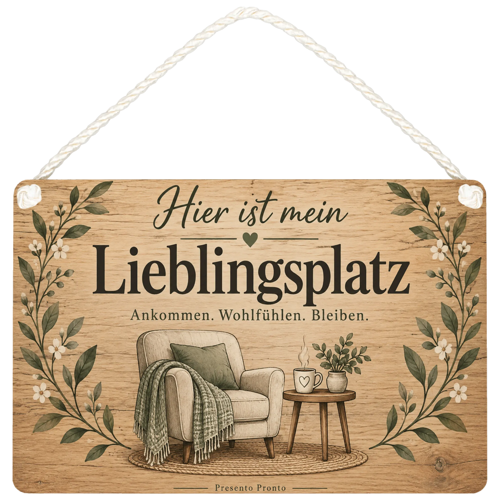 Gemütliches Holzschild zum Lieblingsplatz mit Sessel|p:2019737|h:3eafbf133f1d9f5ec62847169adc04c3