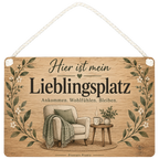 Gemütliches Holzschild zum Lieblingsplatz mit Sessel|p:2019737|h:3eafbf133f1d9f5ec62847169adc04c3