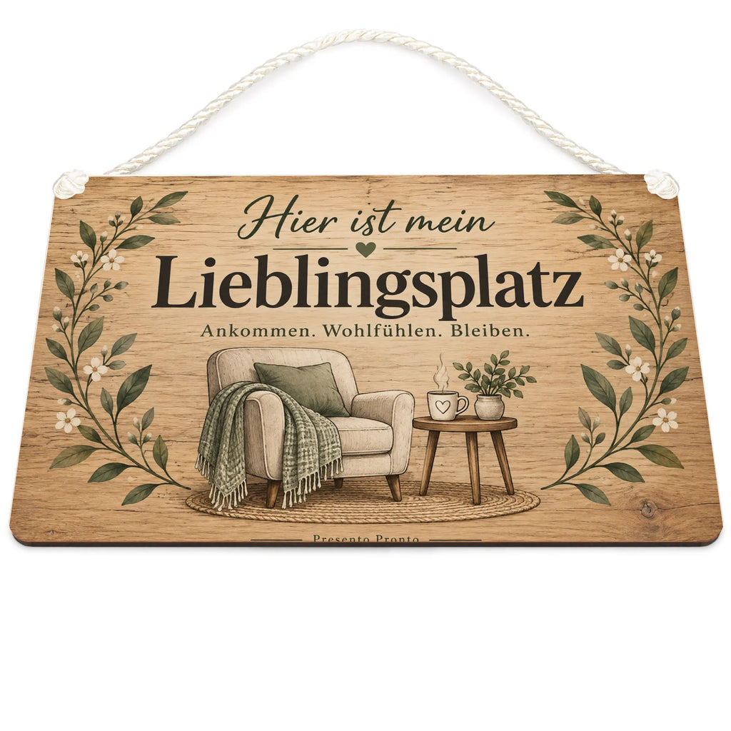Gemütliches Holzschild zum Lieblingsplatz mit Sessel|p:2019739|h:3bbeb8f4c0c40b23db568b5e17c45eae