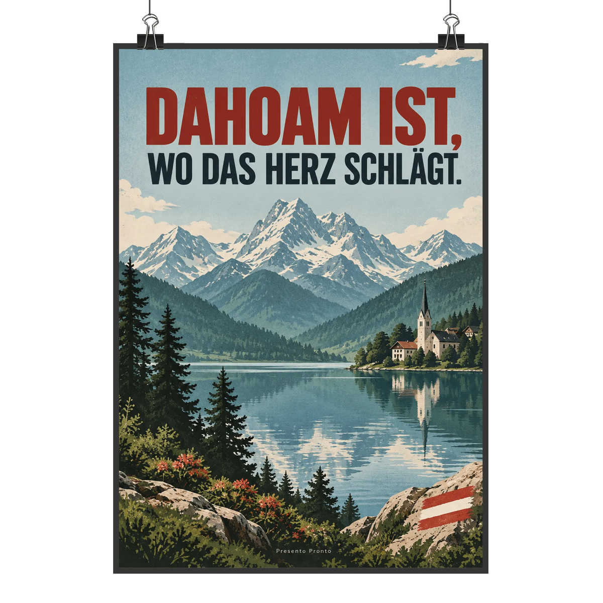 Heimatliches Österreich Plakat mit Alpensee für Österreichfans