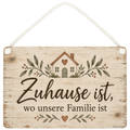 Herzliches Holzschild für die Familie mit Haus und Herz