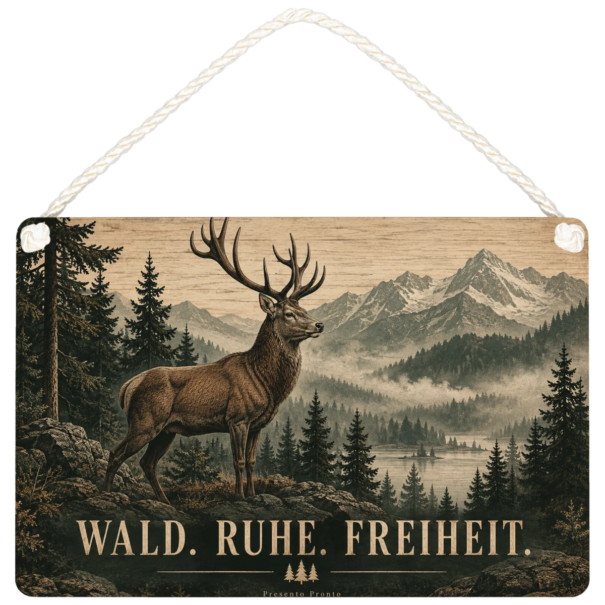 Rustikales Holzbild mit Hirsch für Naturliebhaber