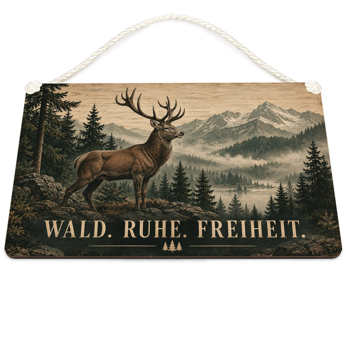 Rustikales Holzbild mit Hirsch für Naturliebhaber