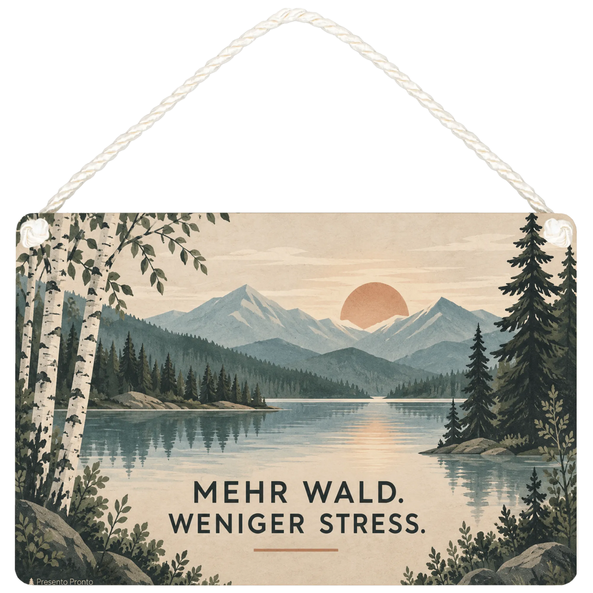 Entspannendes Holzbild für Waldliebhaber mit Kiefern am See