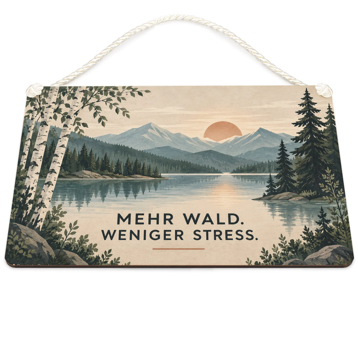 Entspannendes Holzbild für Waldliebhaber mit Kiefern am See