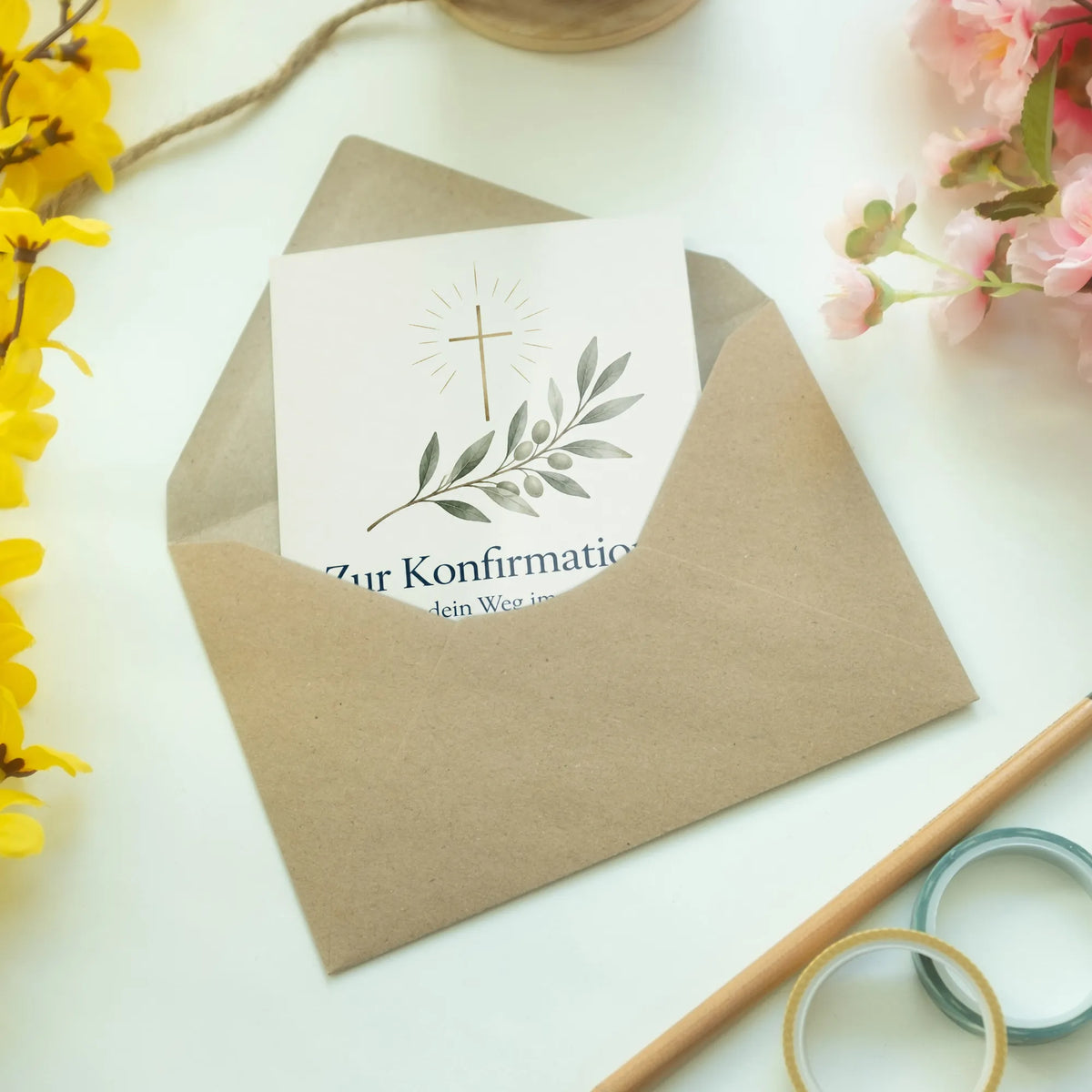 Feierliche Glückwunschkarte zur Konfirmation mit Kreuz