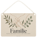 Herzliches Holzschild für die Familie mit verschlungenen Händen