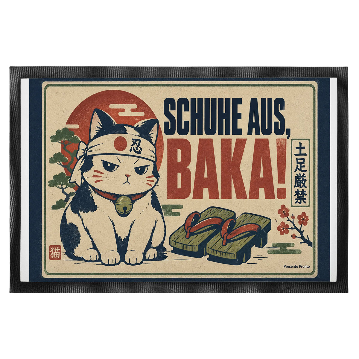 Lustige Anime-Fußmatte für Fans mit grimmiger Katze