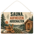 Gemütliches Schild für die Sauna mit Saunakabine