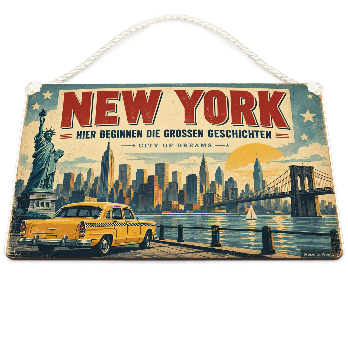 Nostalgisches New York Schild mit Skyline für Fans