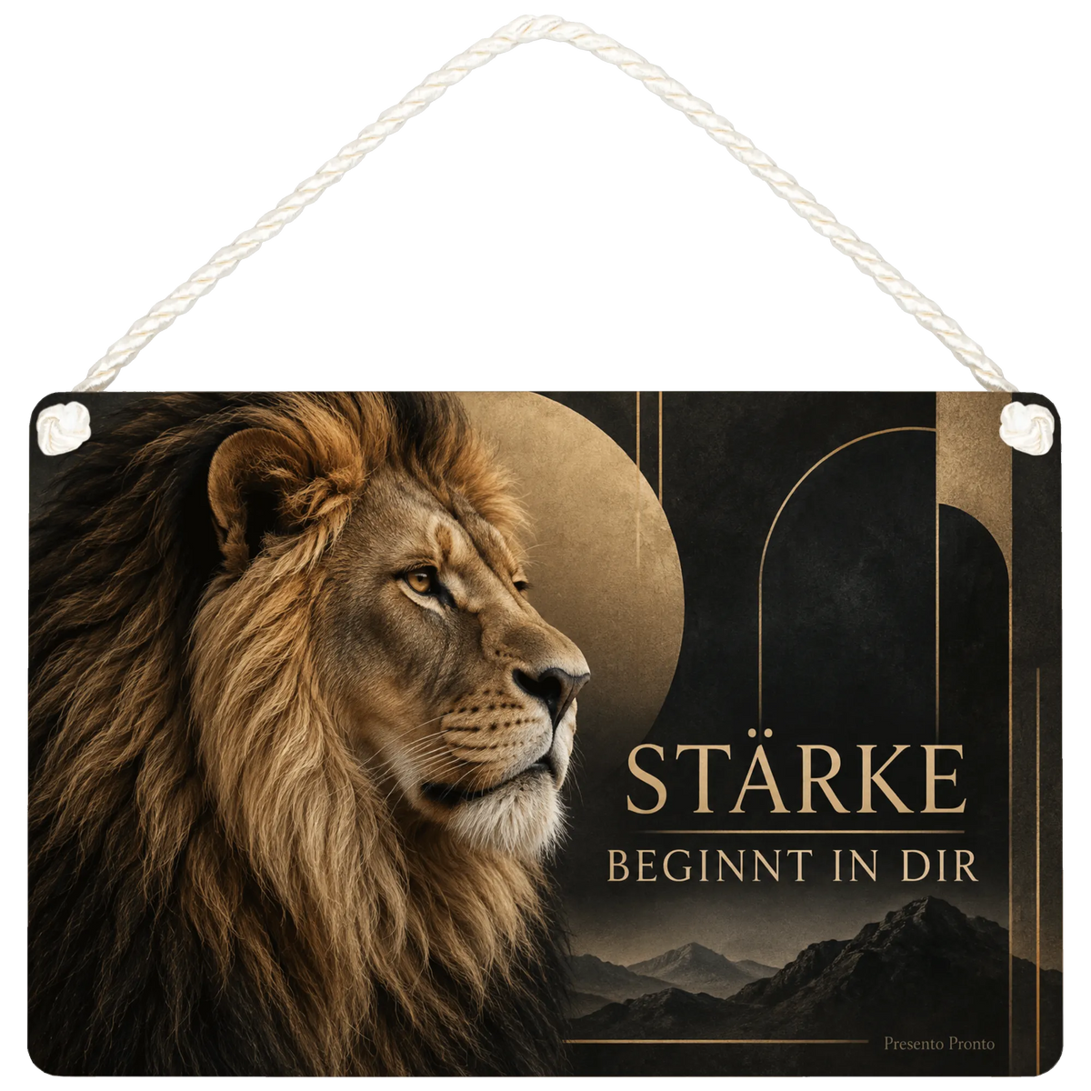 Starkes Holzbild mit Löwe zur Motivation