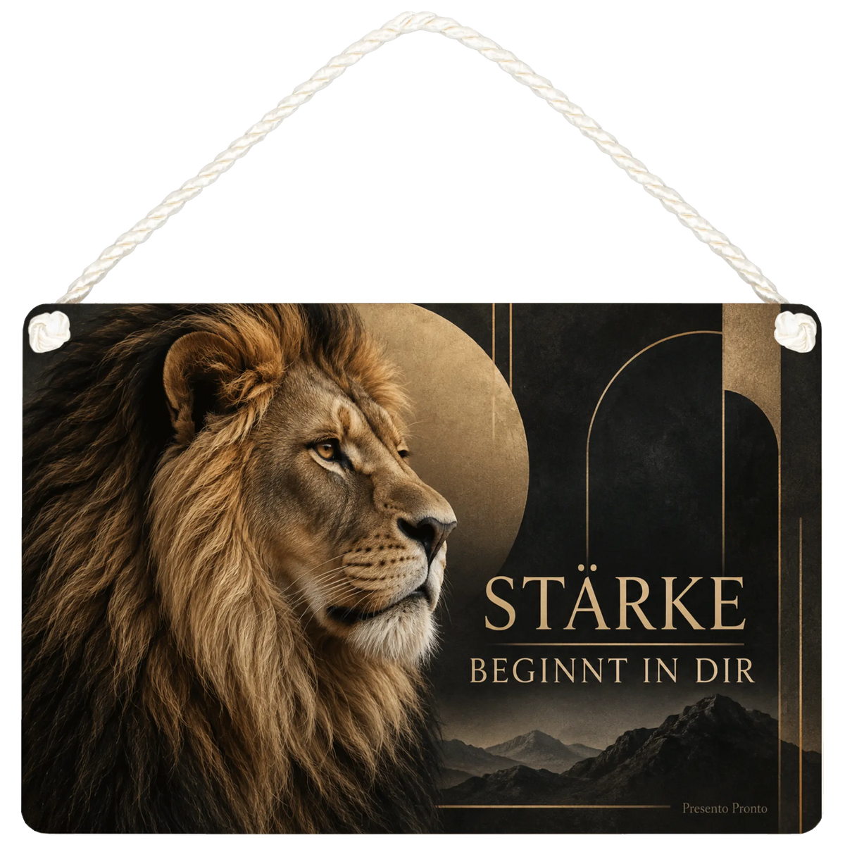 Starkes Holzbild mit Löwe zur Motivation
