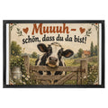 Lustige Fußmatte mit Kuh am Weidetor für Tierfreunde