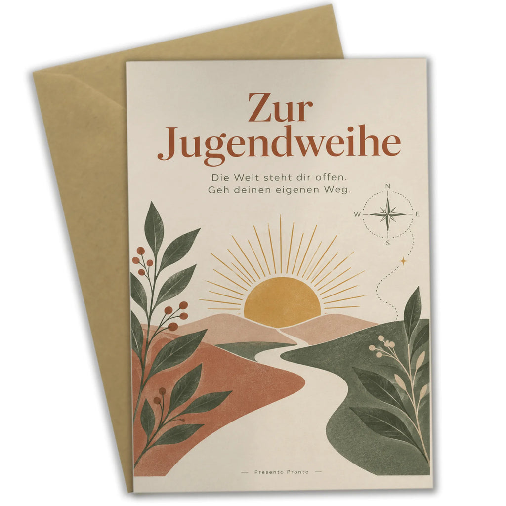 Ermutigende Glückwunschkarte zur Jugendweihe mit aufgehender Sonne|p:2019980|h:5cf6b5b674b0e0a924a23b7ae5d052ef