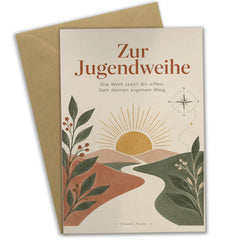 Ermutigende Glückwunschkarte zur Jugendweihe mit aufgehender Sonne