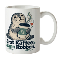 Lustige Tasse mit Robbe für Morgenmuffel