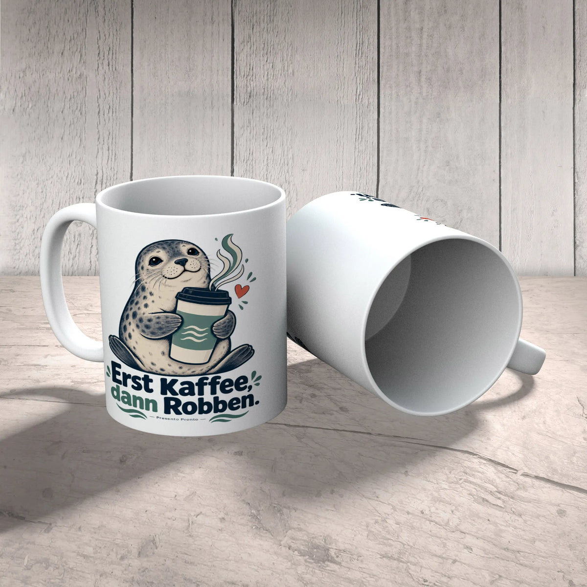 Lustige Tasse mit Robbe für Morgenmuffel