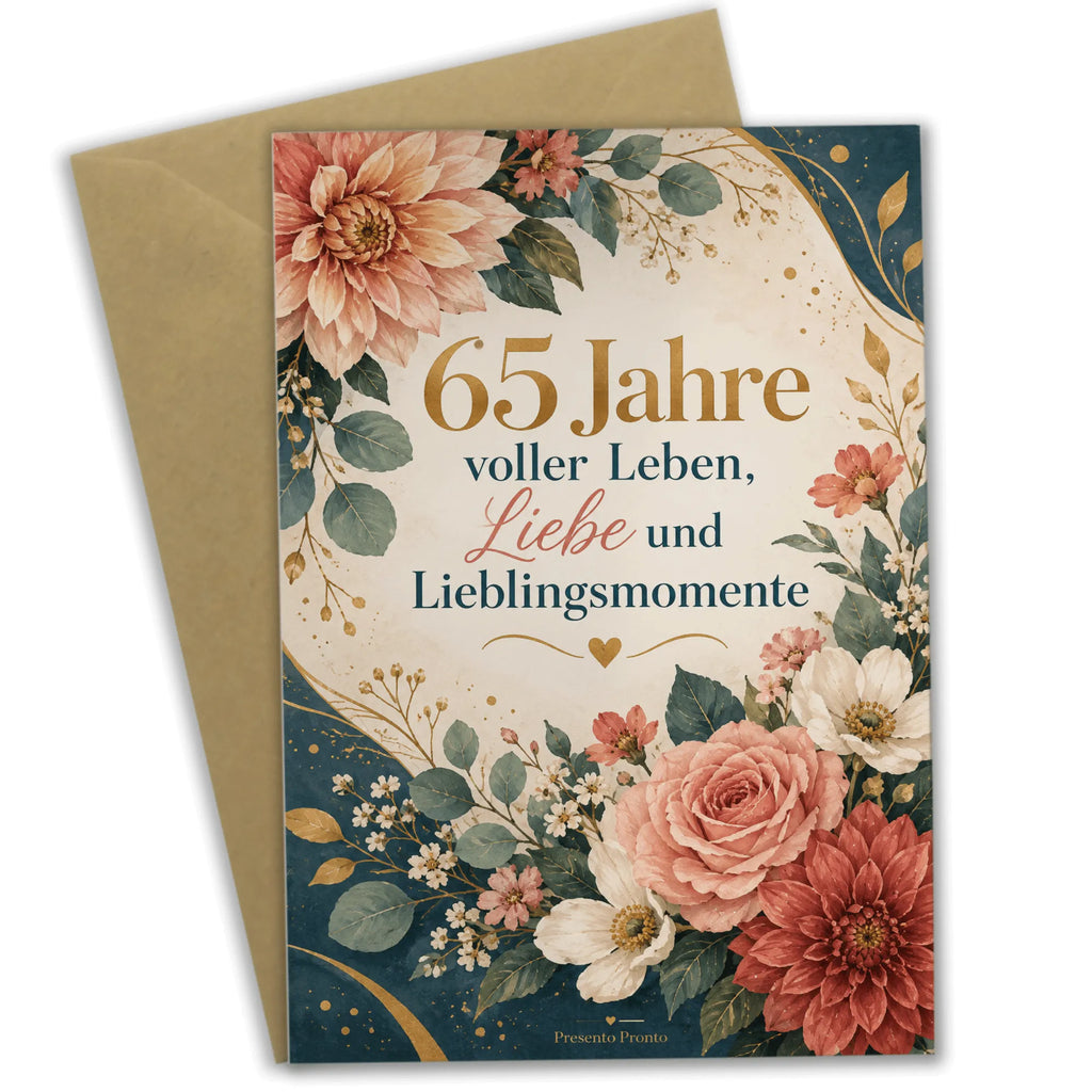 Elegante Geburtstagskarte für Frau zum 65 mit Blumen|p:2020021|h:7b456d8411a8fab2faef66c00d107842