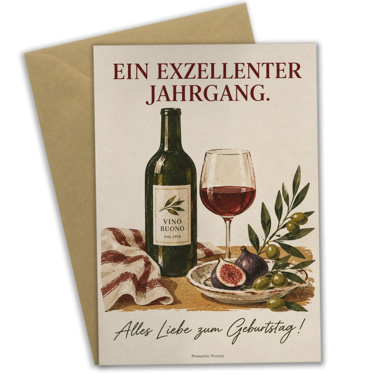 Elegante Geburtstagskarte für Weinliebhaber mit Weinglas