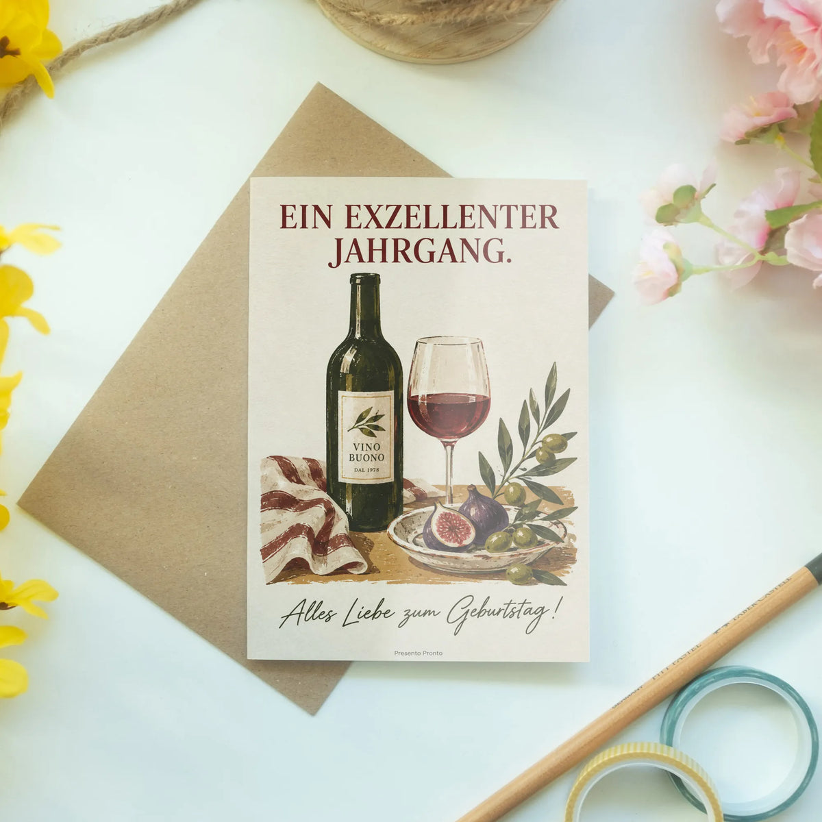 Elegante Geburtstagskarte für Weinliebhaber mit Weinglas