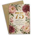 Elegante Geburtstagskarte zum 75. Geburtstag für Frauen mit Blumen|p:2020042|h:c8c932a106a756b589334b9a03069547