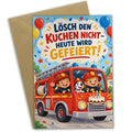 Lustige Einladungskarten zum Feuerwehrgeburtstag mit Feuerwehrauto