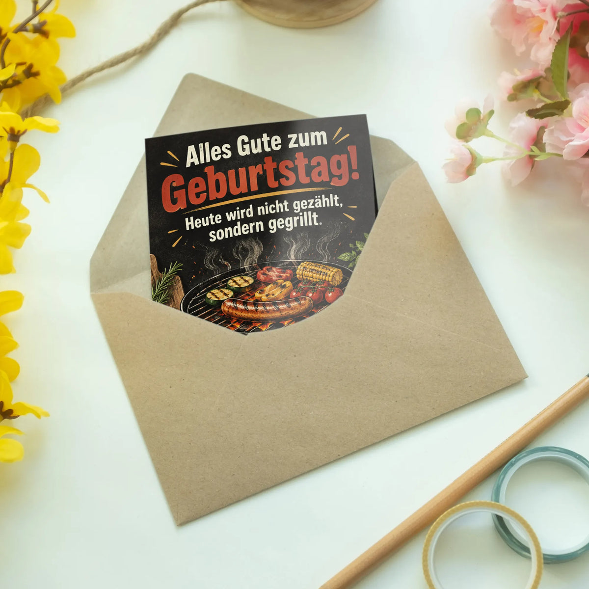 Lustige Geburtstagskarte zum Grillen mit Kugelgrill
