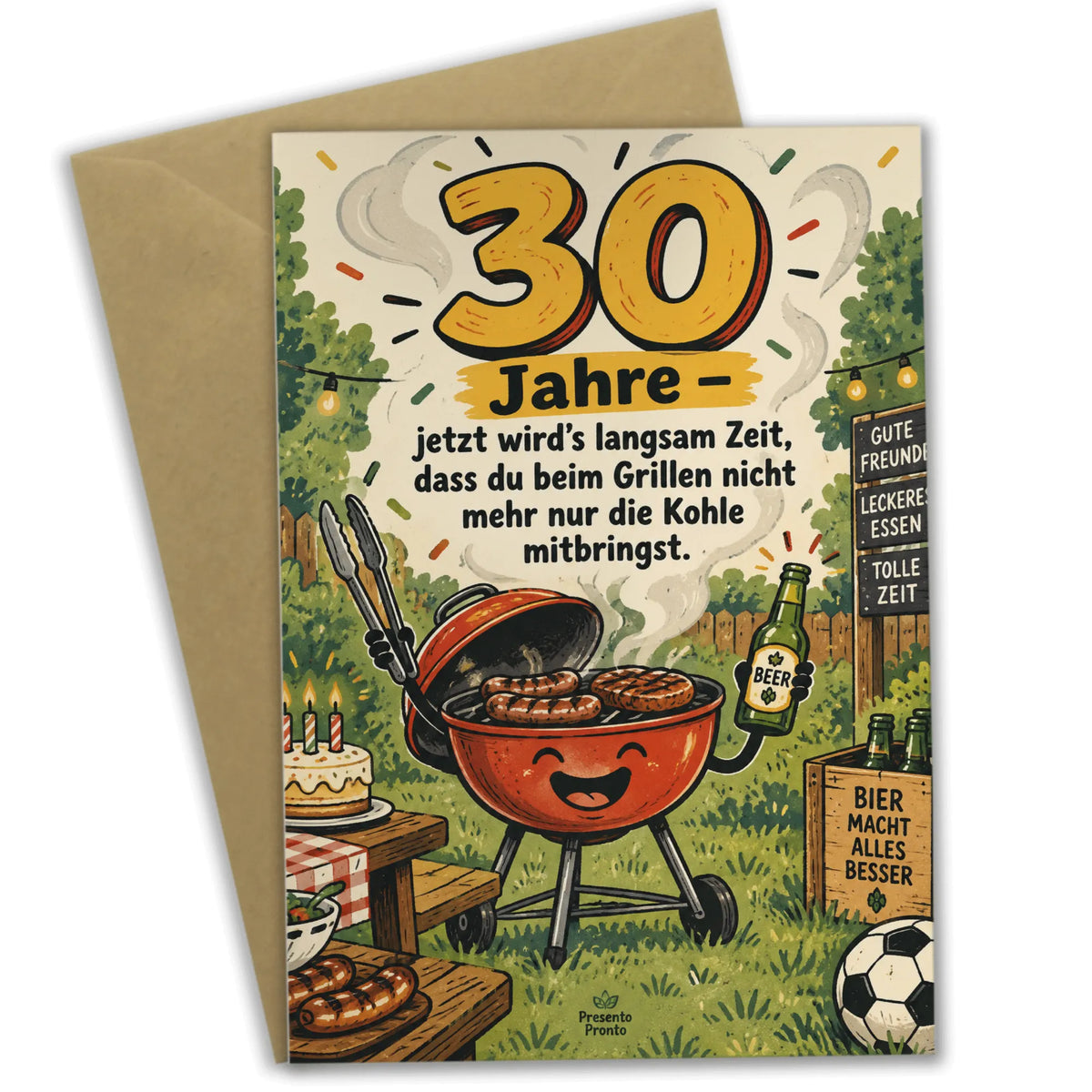 Lustige Geburtstagskarte für 30-jährigen Mann mit Grill