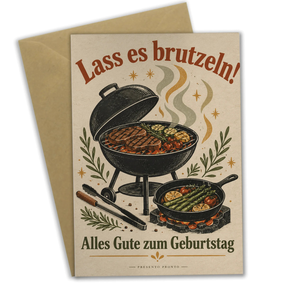 Lustige Geburtstagskarte zum Grillen mit Retro-Grill