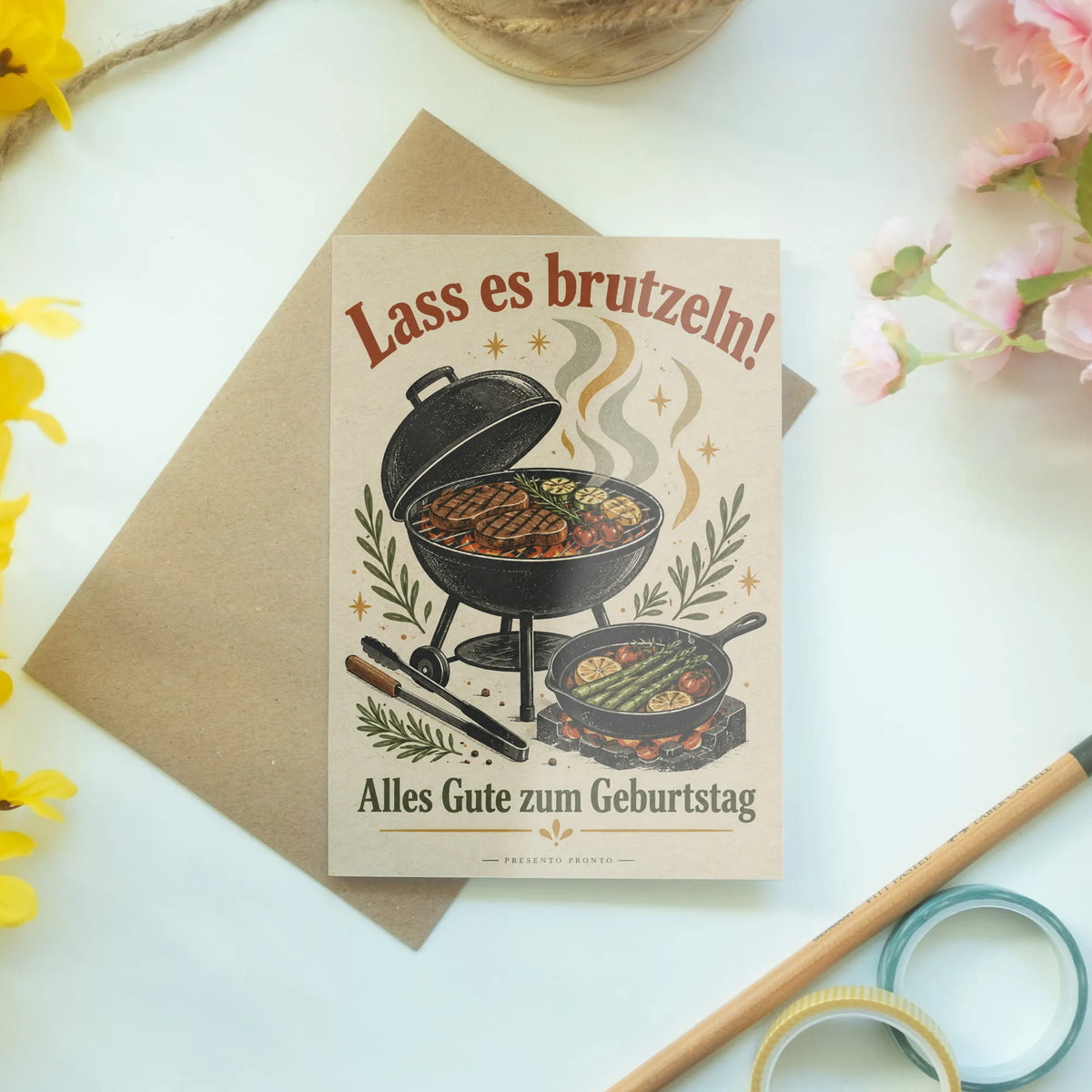 Lustige Geburtstagskarte zum Grillen mit Retro-Grill