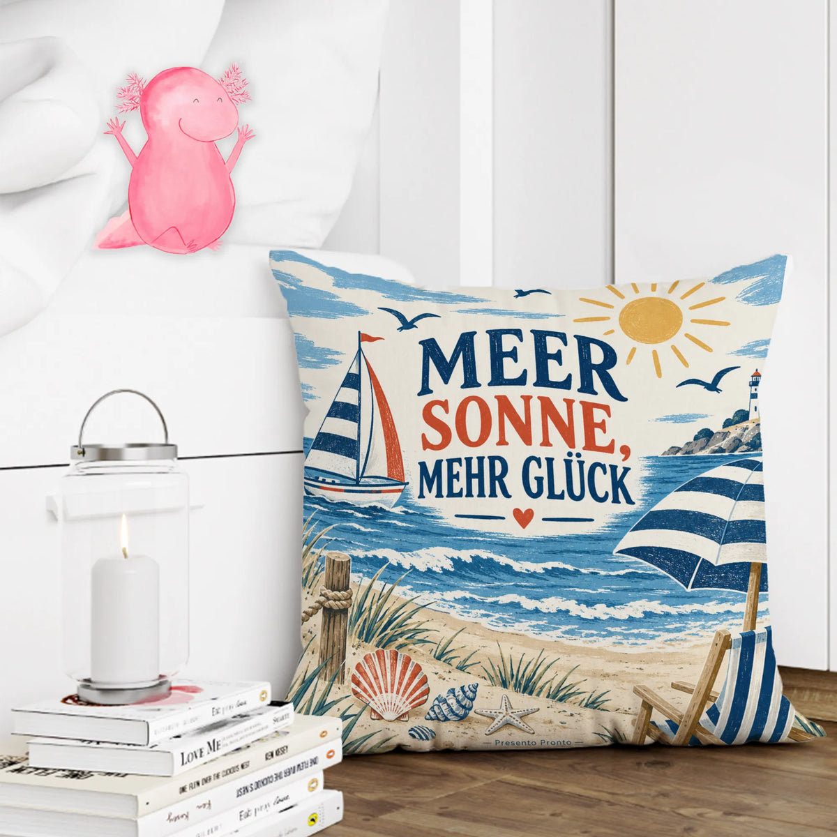 Fröhliches Dekokissen für den Sommer mit Segelboot