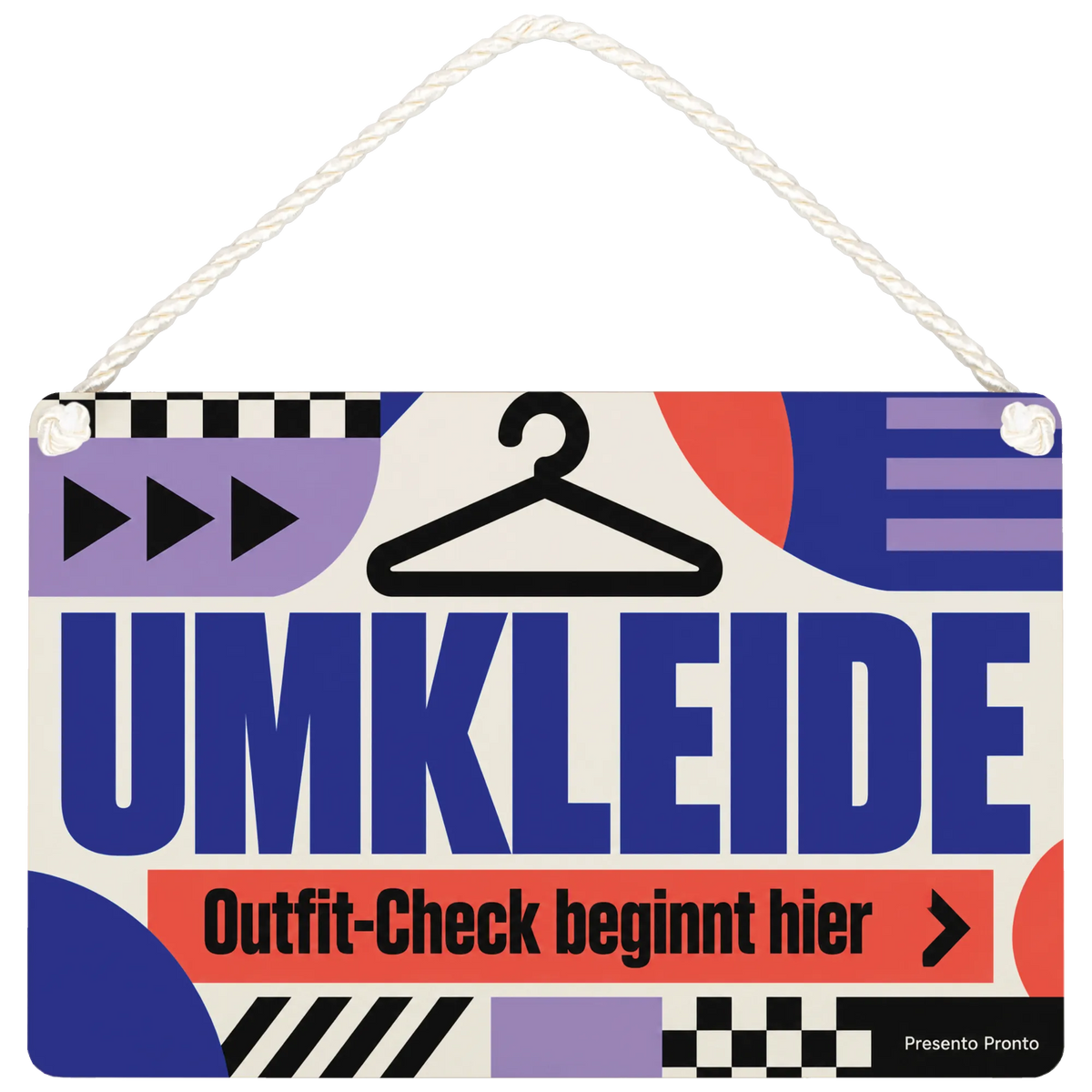 Trendiges Schild für die Umkleide mit Kleiderbügel