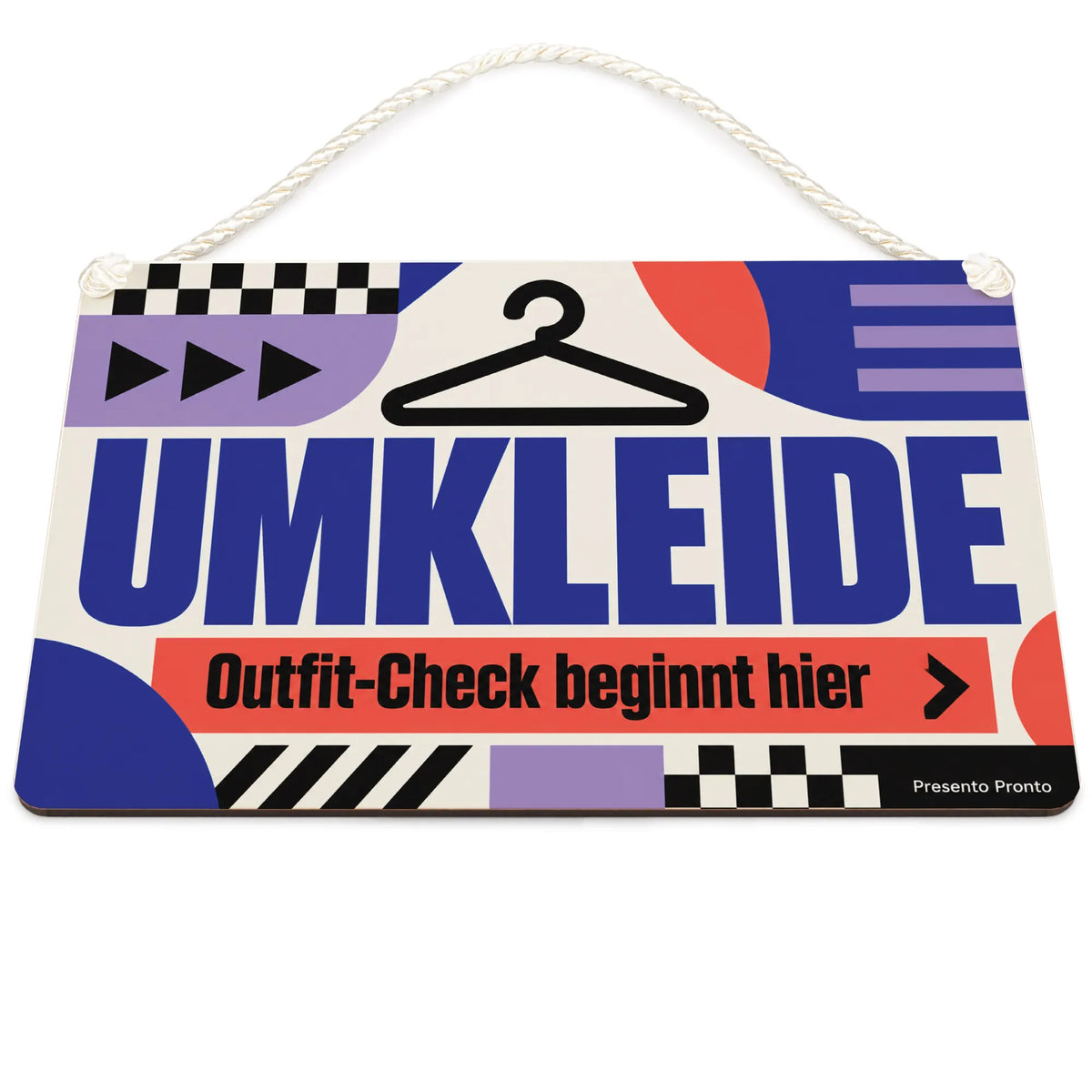 Trendiges Schild für die Umkleide mit Kleiderbügel