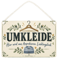 Einladendes Schild für die Umkleide mit Kleiderbügel