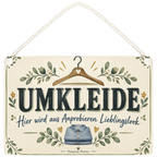 Einladendes Schild für die Umkleide mit Kleiderbügel|p:2020131|h:5018e51123c96bfe874e985bade87cca